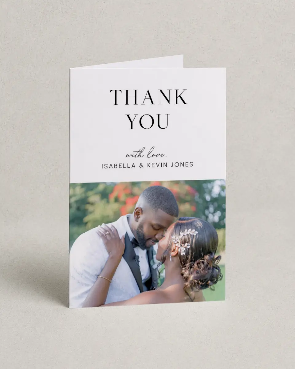 This is a 4" x 6" Folded Thank You Card called The Isabella printed in full color on Premium Smooth paper