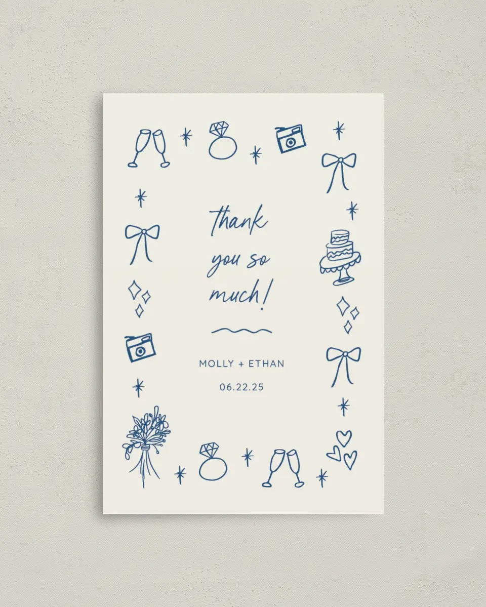 This is a 4" x 6" Folded Thank You Card called Drawn To You printed in full color on Premium Smooth paper