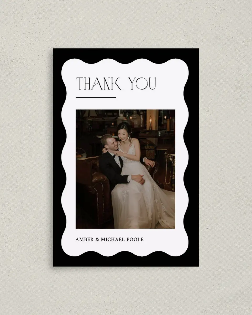This is a 4" x 6" Folded Thank You Card called The Amber printed in full color on Premium Smooth paper
