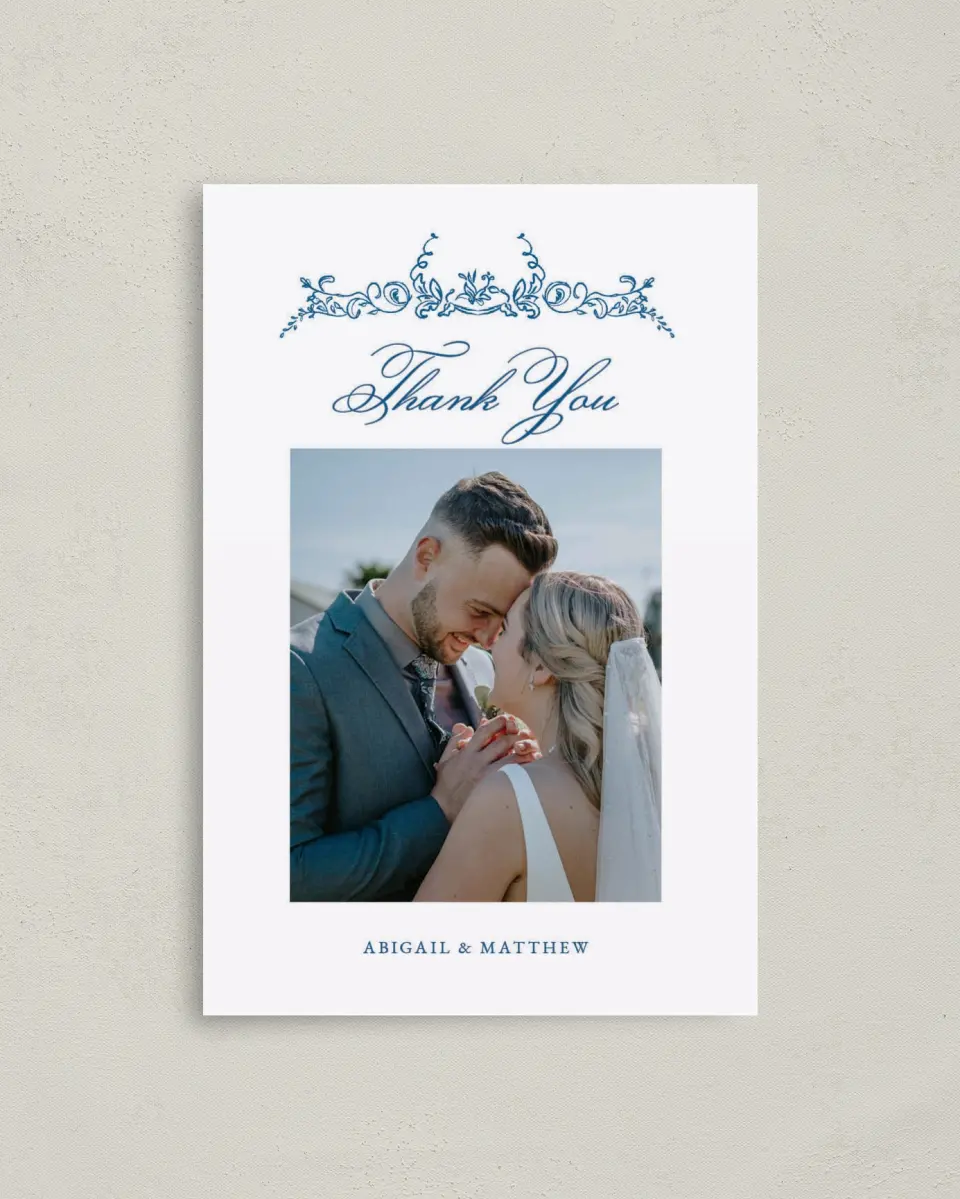 This is a 4" x 6" Folded Thank You Card called Ornamental Elegance printed in full color on Premium Smooth paper
