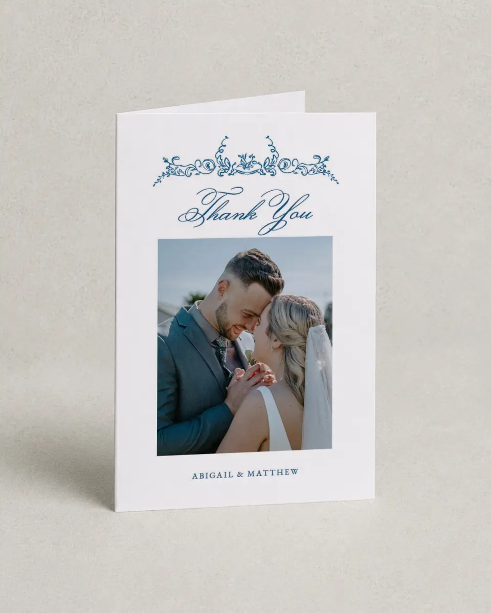 This is a 4" x 6" Folded Thank You Card called Ornamental Elegance printed in full color on Premium Smooth paper