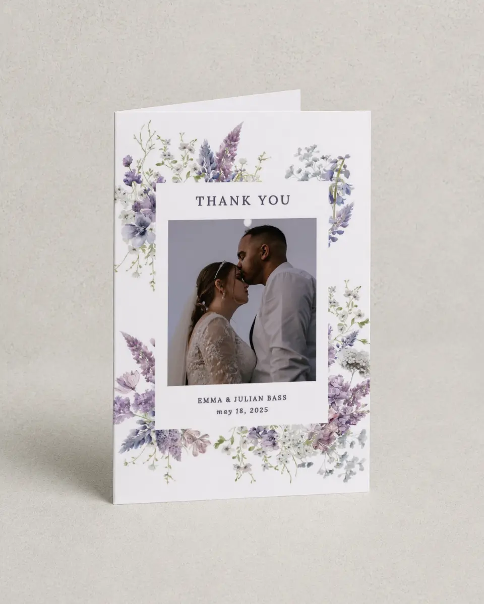 This is a 4" x 6" Folded Thank You Card called Euphoric Frame printed in full color on Premium Smooth paper