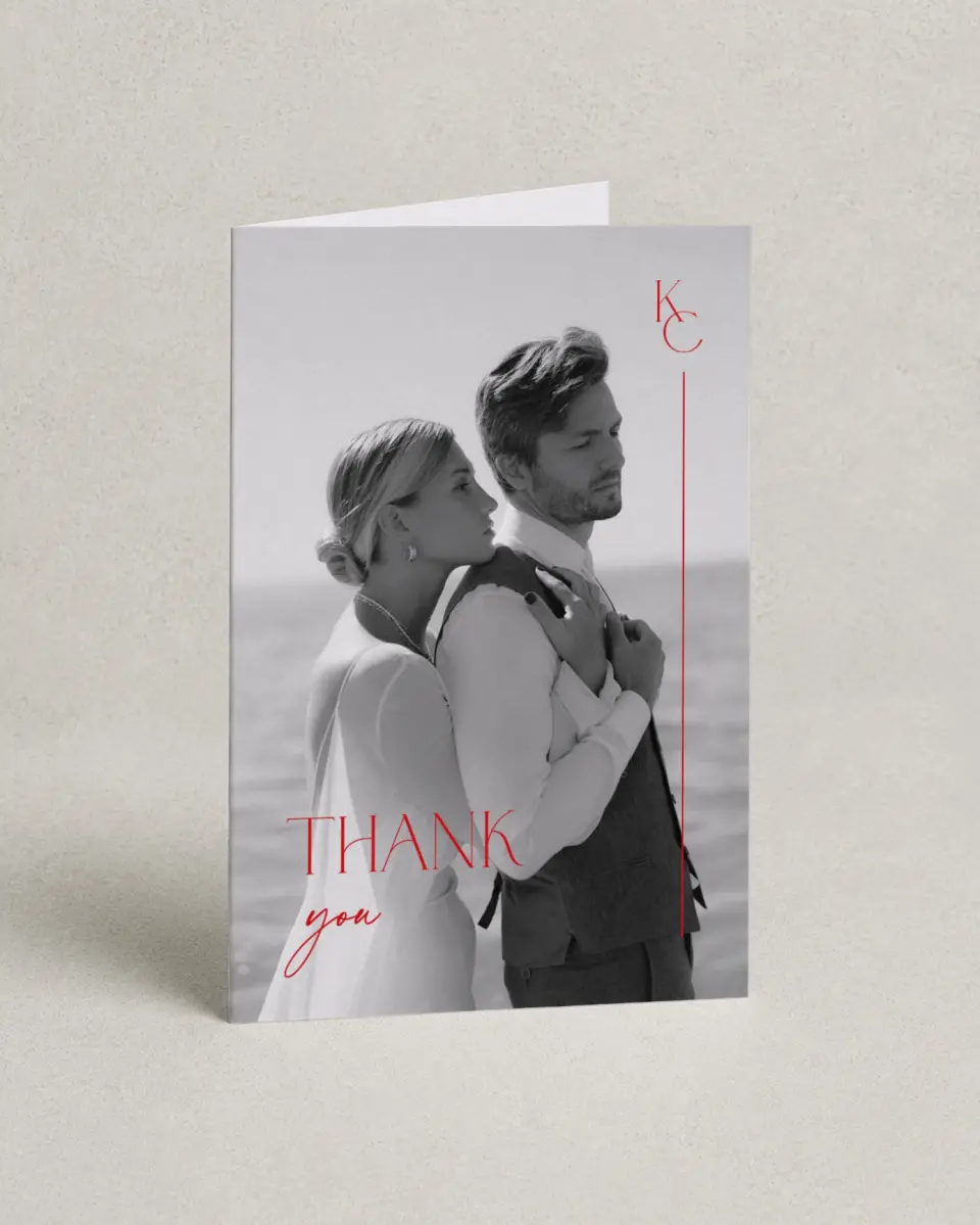 This is a 4" x 6" Folded Thank You Card called Initial Unity printed in full color on Premium Smooth paper