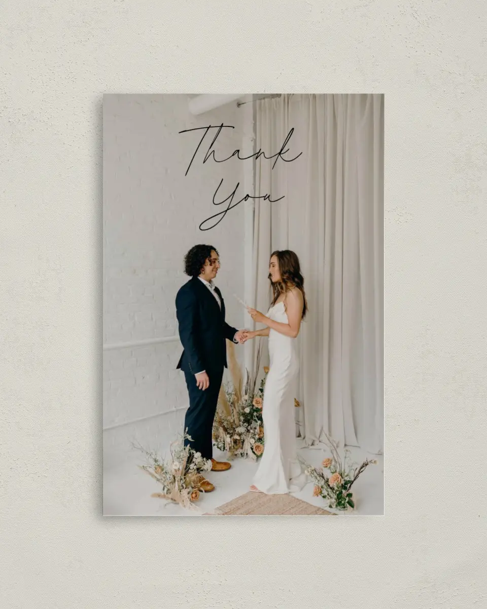 This is a 4" x 6" Folded Thank You Card called The Samantha printed in full color on Premium Smooth paper