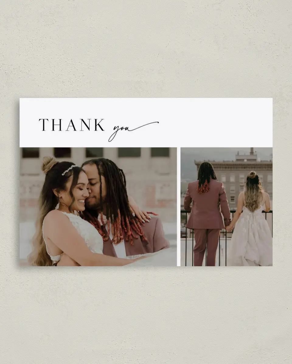 This is a 4" x 6" Folded Thank You Card called Picturesque printed in full color on Premium Smooth paper