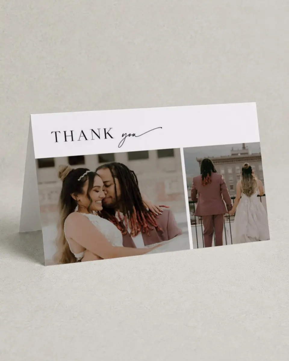 This is a 4" x 6" Folded Thank You Card called Picturesque printed in full color on Premium Smooth paper