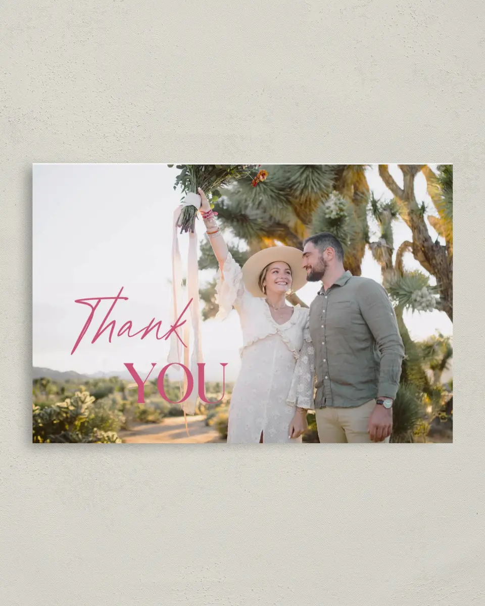 This is a 4" x 6" Folded Thank You Card called The Andrea printed in full color on Premium Smooth paper