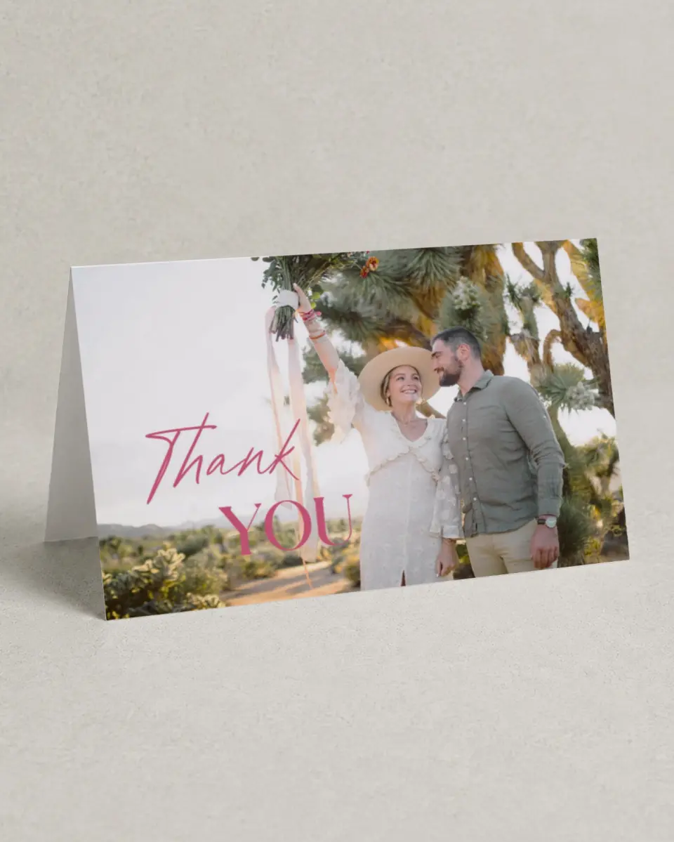 This is a 4" x 6" Folded Thank You Card called The Andrea printed in full color on Premium Smooth paper