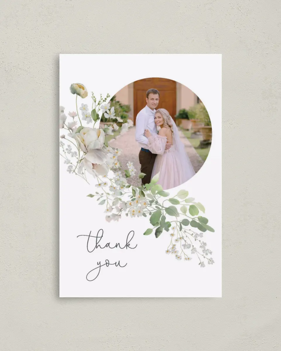 This is a 4" x 6" Folded Thank You Card called The Zoey printed in full color on Premium Smooth paper