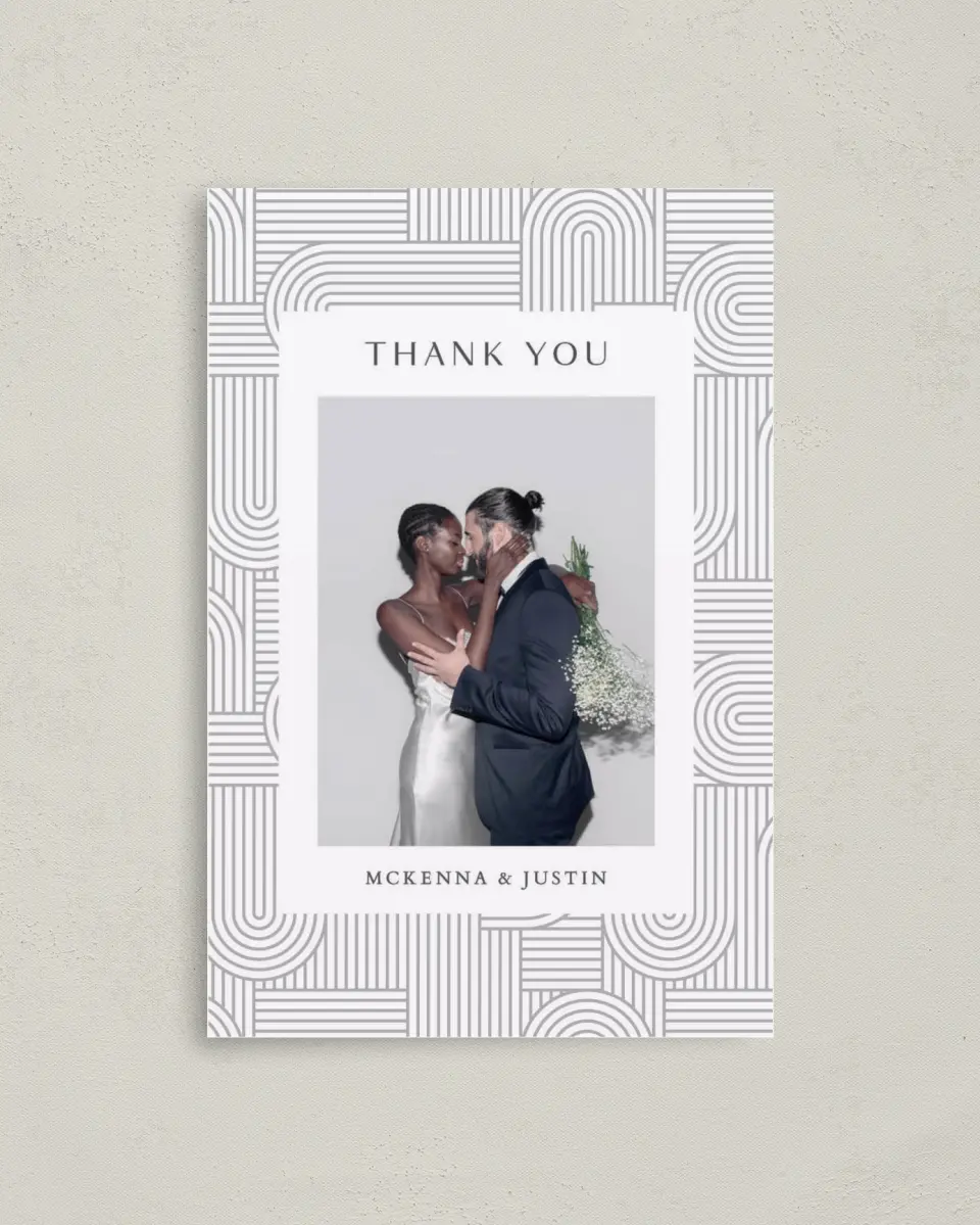 This is a 4" x 6" Folded Thank You Card called Geometric Elegance printed in full color on Premium Smooth paper