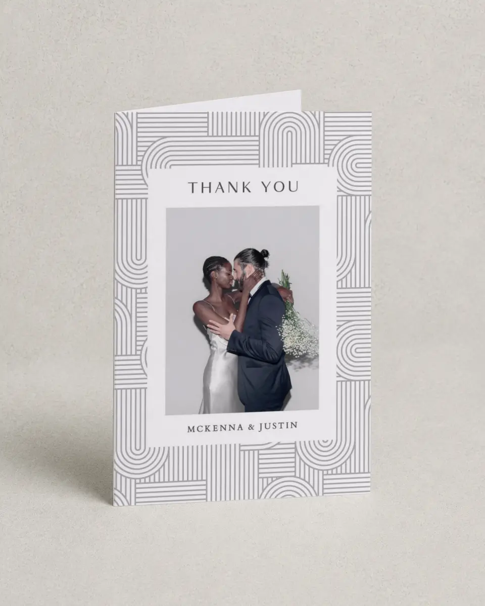 This is a 4" x 6" Folded Thank You Card called Geometric Elegance printed in full color on Premium Smooth paper