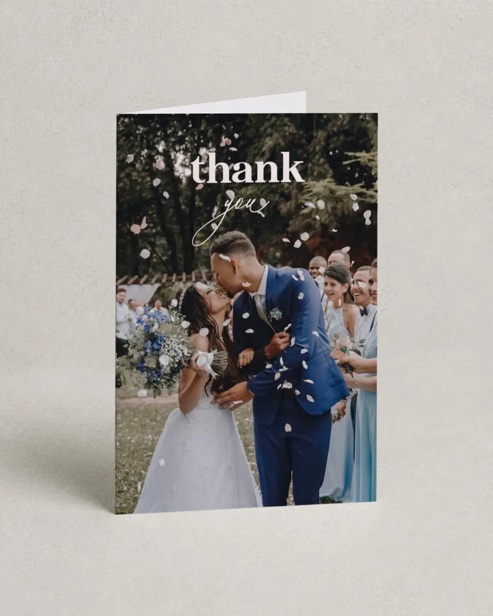 This is a 4" x 6" Folded Thank You Card called The Kassidy printed in full color on Premium Smooth paper