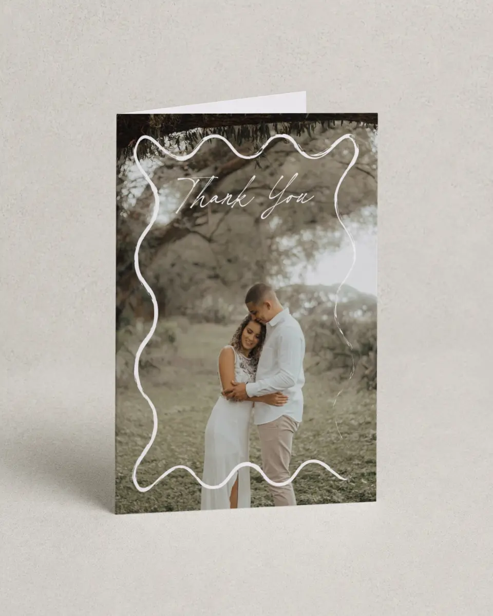 This is a 4" x 6" Folded Thank You Card called Romantic Sketch printed in full color on Premium Smooth paper
