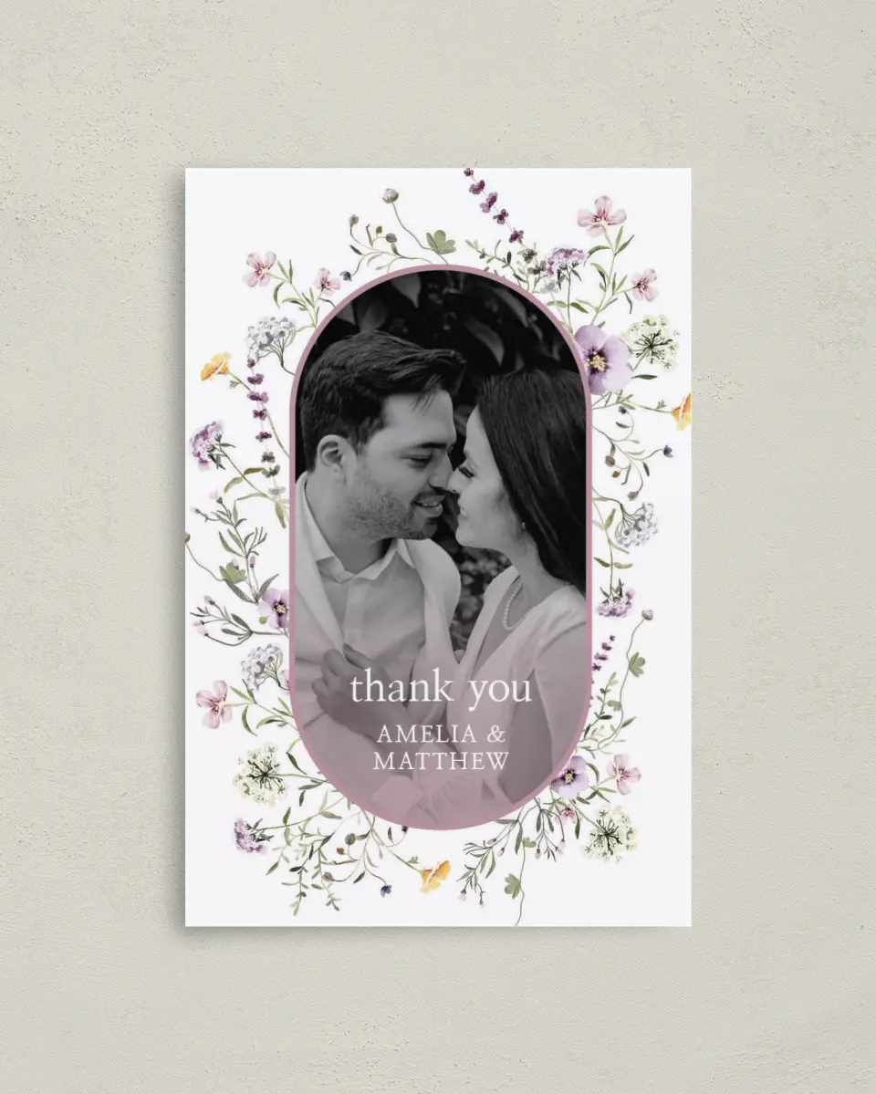 This is a 4" x 6" Folded Thank You Card called Whimsy Fairytale printed in full color on Premium Smooth paper