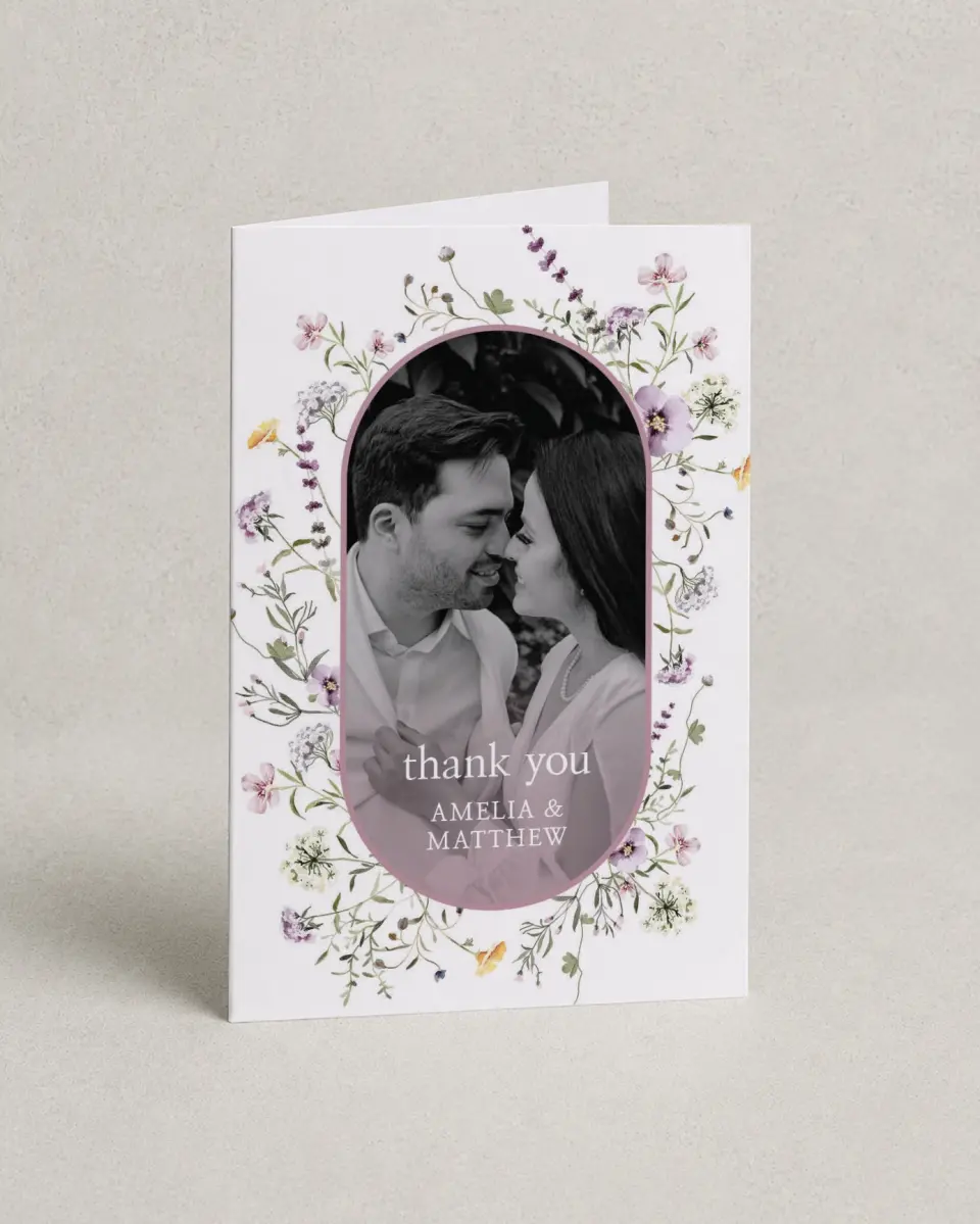 This is a 4" x 6" Folded Thank You Card called Whimsy Fairytale printed in full color on Premium Smooth paper