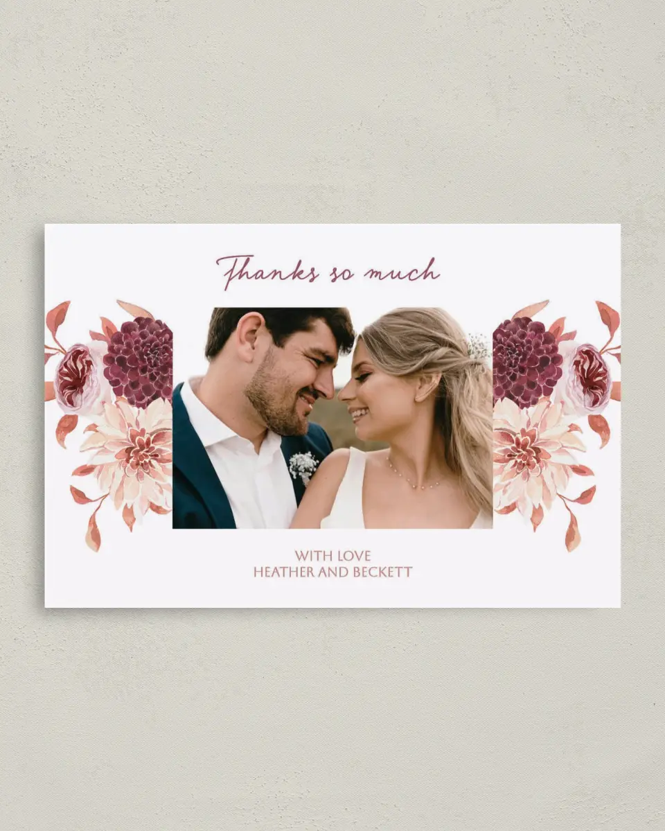 This is a 4" x 6" Folded Thank You Card called Mauvelous printed in full color on Premium Smooth paper