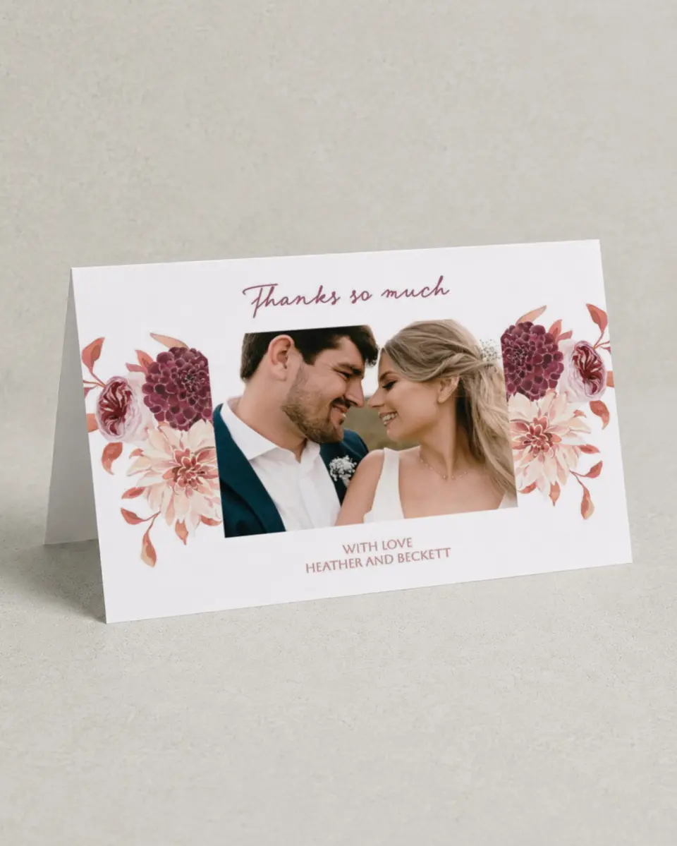 This is a 4" x 6" Folded Thank You Card called Mauvelous printed in full color on Premium Smooth paper