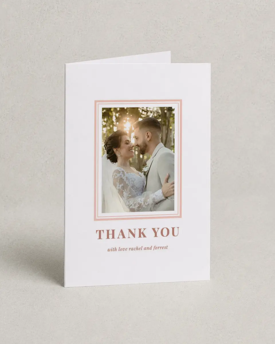 This is a 4" x 6" Folded Thank You Card called Gorgeous Blush printed in full color on Premium Smooth paper