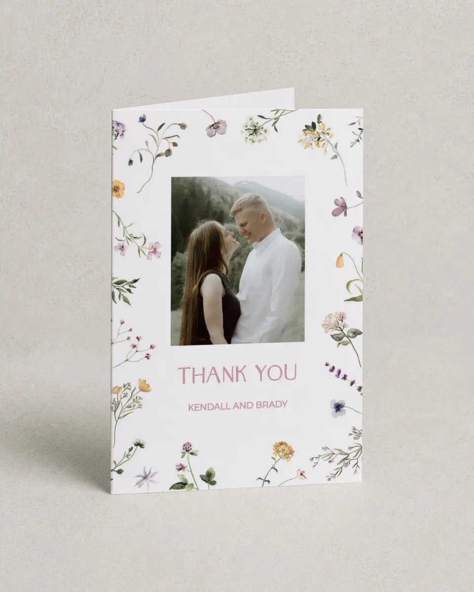 This is a 4" x 6" Folded Thank You Card called Efflorescence printed in full color on Premium Smooth paper