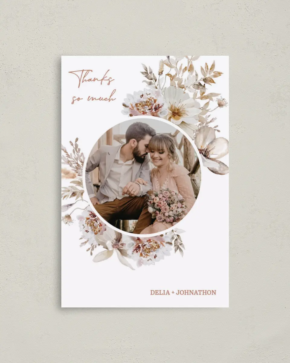 This is a 4" x 6" Folded Thank You Card called Petal Perfect printed in full color on Premium Smooth paper