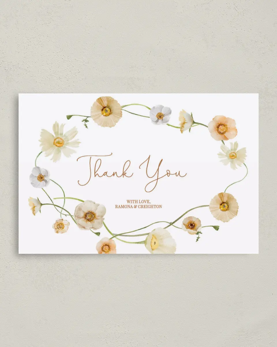 This is a 4" x 6" Folded Thank You Card called Sultry Sunshine printed in full color on Premium Smooth paper