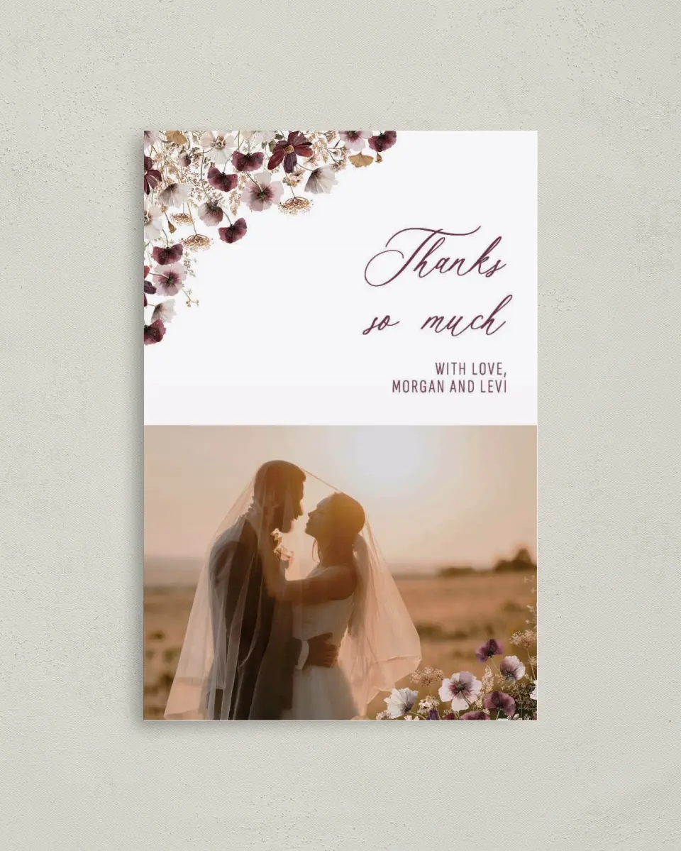 This is a 4" x 6" Folded Thank You Card called Harvest Meadows printed in full color on Premium Smooth paper
