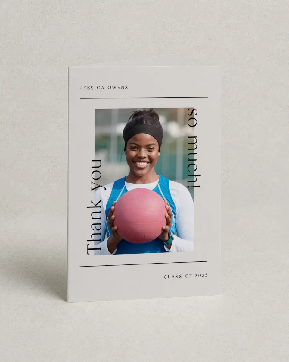 This is a 4" x 6" Folded Graduation Thank You Card called Start of Something New printed in full color on Premium Smooth paper