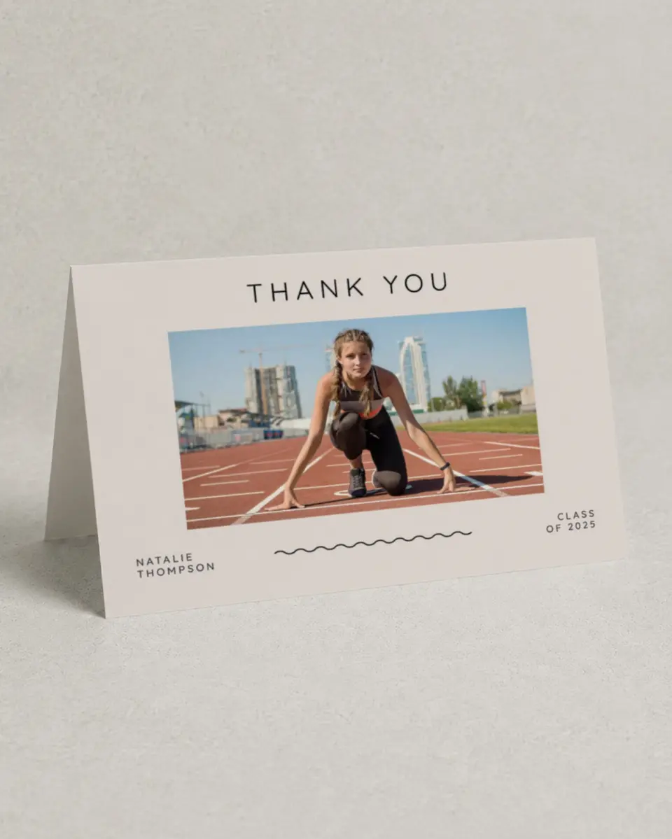This is a 4" x 6" Folded Graduation Thank You Card called Celebration Chic printed in full color on Premium Smooth paper