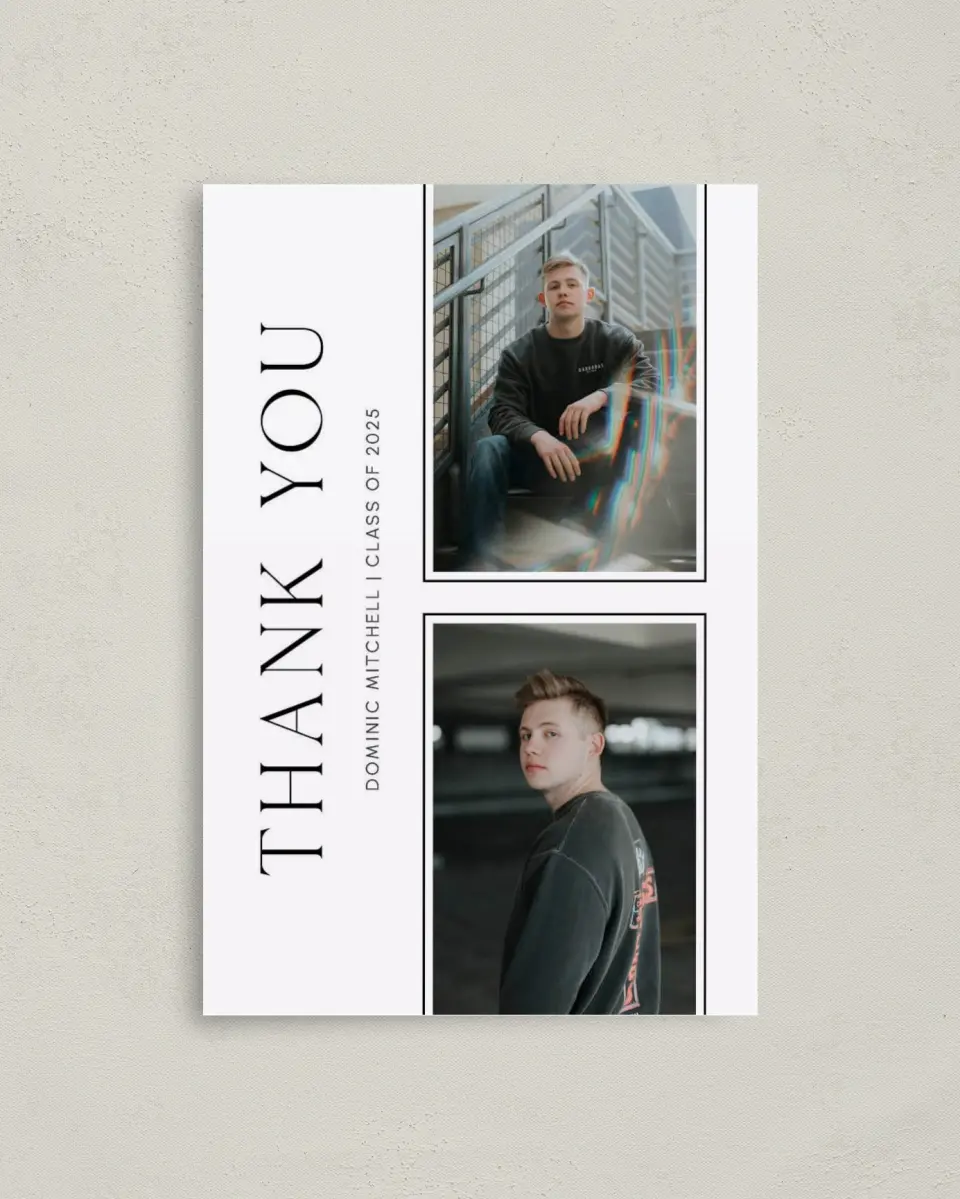 This is a 4" x 6" Folded Graduation Thank You Card called Sophisticated Senior printed in full color on Premium Smooth paper