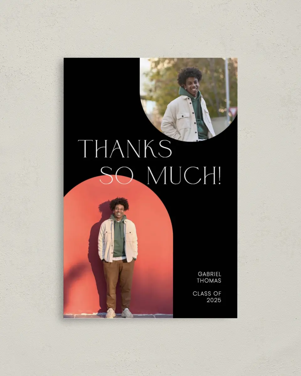 This is a 4" x 6" Folded Graduation Thank You Card called Starting Fresh printed in full color on Premium Smooth paper