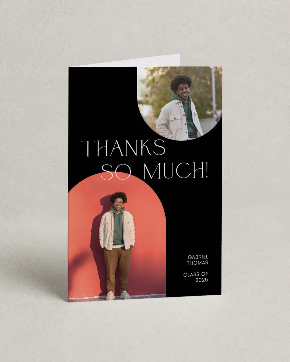 This is a 4" x 6" Folded Graduation Thank You Card called Starting Fresh printed in full color on Premium Smooth paper