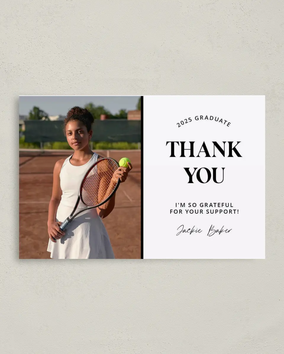 This is a 4" x 6" Folded Graduation Thank You Card called Class Confidence printed in full color on Premium Smooth paper