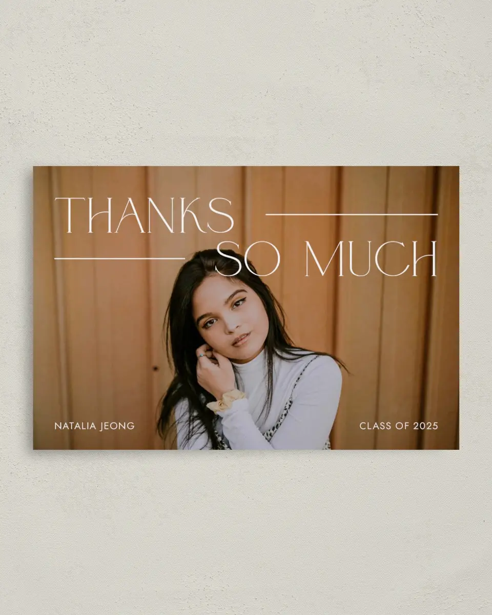 This is a 4" x 6" Folded Graduation Thank You Card called All Eyes On Me printed in full color on Premium Smooth paper