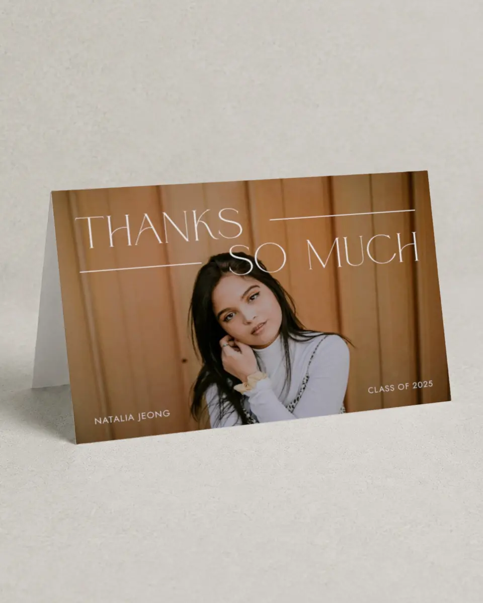 This is a 4" x 6" Folded Graduation Thank You Card called All Eyes On Me printed in full color on Premium Smooth paper