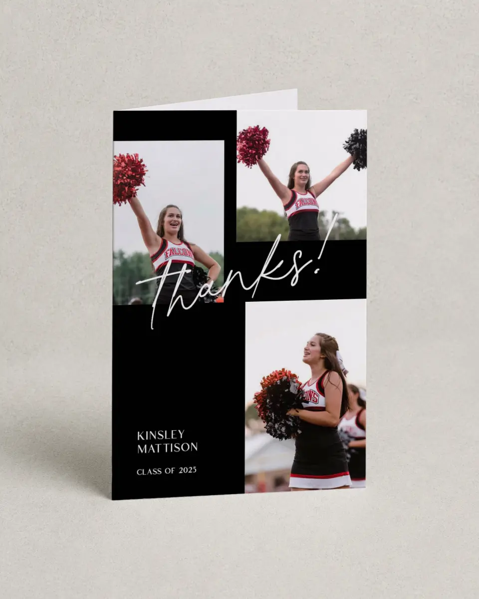 This is a 4" x 6" Folded Graduation Thank You Card called A New Chapter printed in full color on Premium Smooth paper