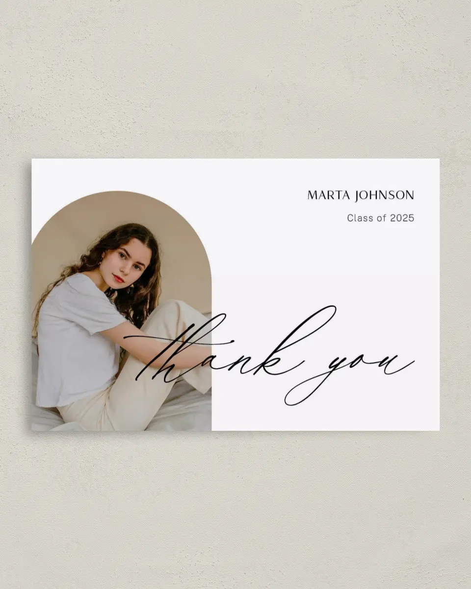 This is a 4" x 6" Folded Graduation Thank You Card called Dainty Dreaming printed in full color on Premium Smooth paper