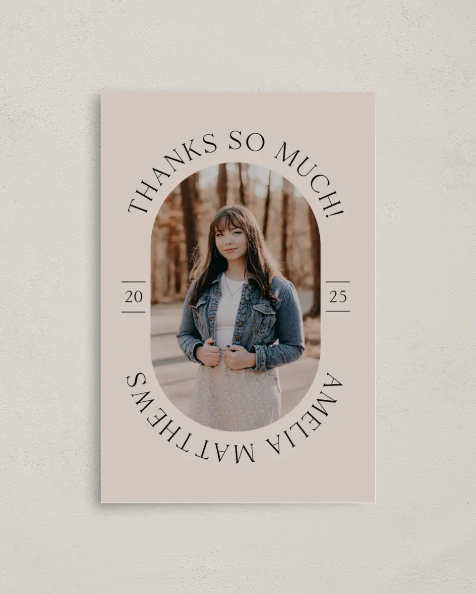 This is a 4" x 6" Folded Graduation Thank You Card called Time To Shine printed in full color on Premium Smooth paper