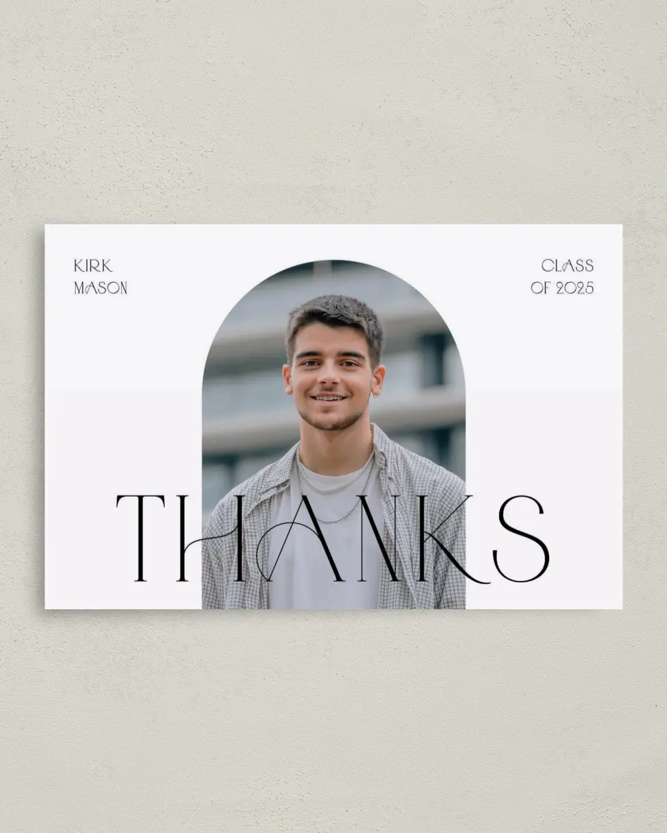 This is a 4" x 6" Folded Graduation Thank You Card called Milestones and Memories printed in full color on Premium Smooth paper