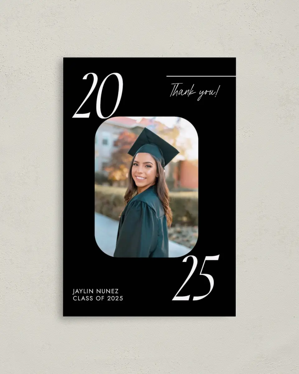 This is a 4" x 6" Folded Graduation Thank You Card called Your Year! printed in full color on Premium Smooth paper