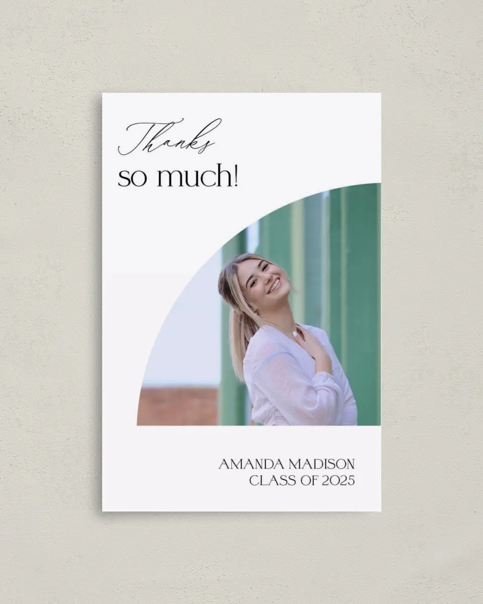 This is a 4" x 6" Folded Graduation Thank You Card called Growing and Glowing printed in full color on Premium Smooth paper