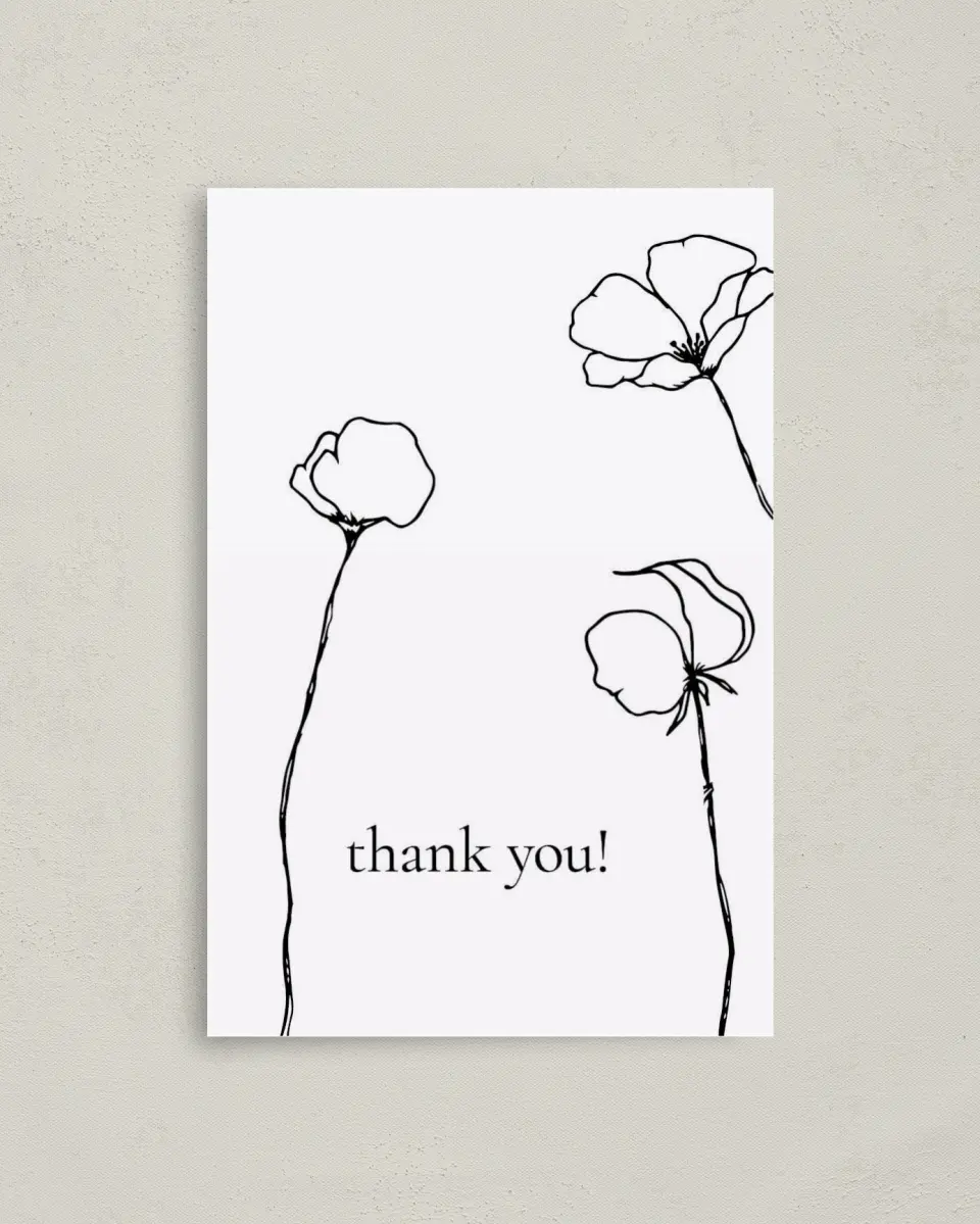 This is a 4" x 6" Folded Baby Shower Thank You Card called Budding Poppies printed in full color on Premium Smooth paper