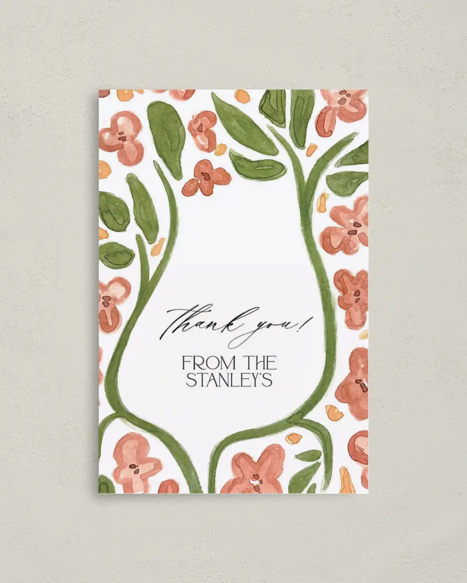 This is a 4" x 6" Folded Baby Shower Thank You Card called Nursery Blooms printed in full color on Premium Smooth paper