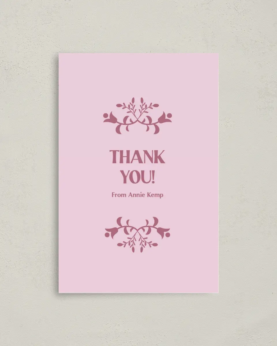 This is a 4" x 6" Folded Baby Shower Thank You Card called Pink Party printed in full color on Premium Smooth paper