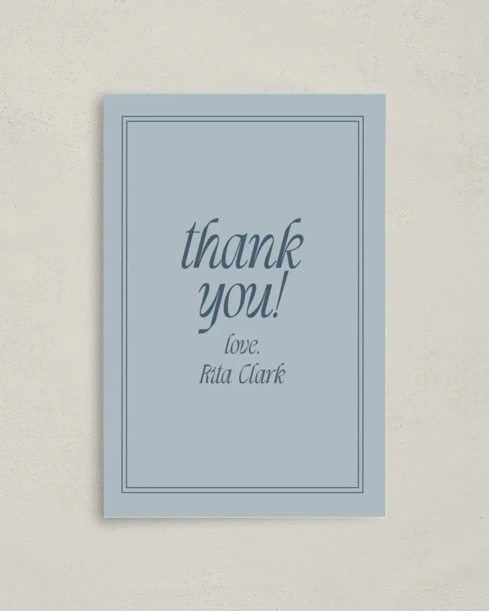 This is a 4" x 6" Folded Baby Shower Thank You Card called Breezy Brunch printed in full color on Premium Smooth paper
