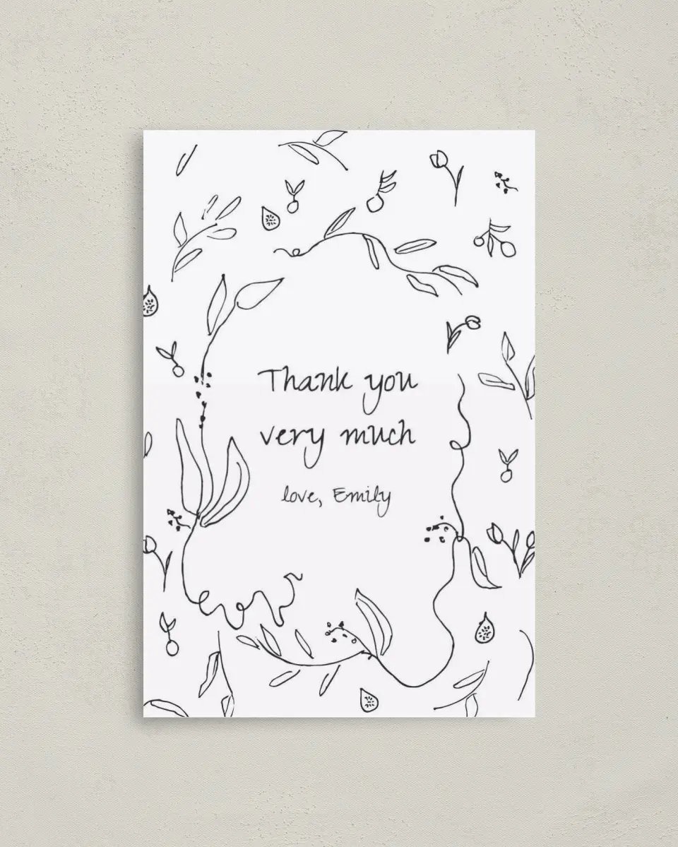 This is a 4" x 6" Folded Baby Shower Thank You Card called Fruit On The Vine printed in full color on Premium Smooth paper