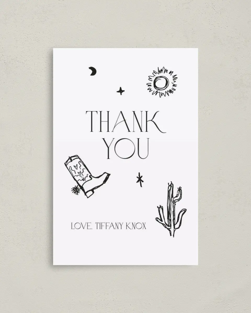 This is a 4" x 6" Folded Baby Shower Thank You Card called Little Cowgirl printed in full color on Premium Smooth paper