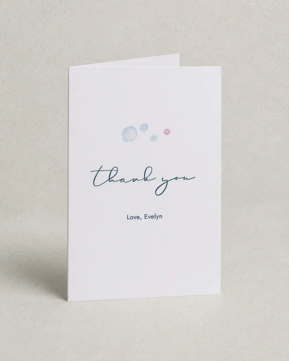 This is a 4" x 6" Folded Baby Shower Thank You Card called Under The Sea printed in full color on Premium Smooth paper