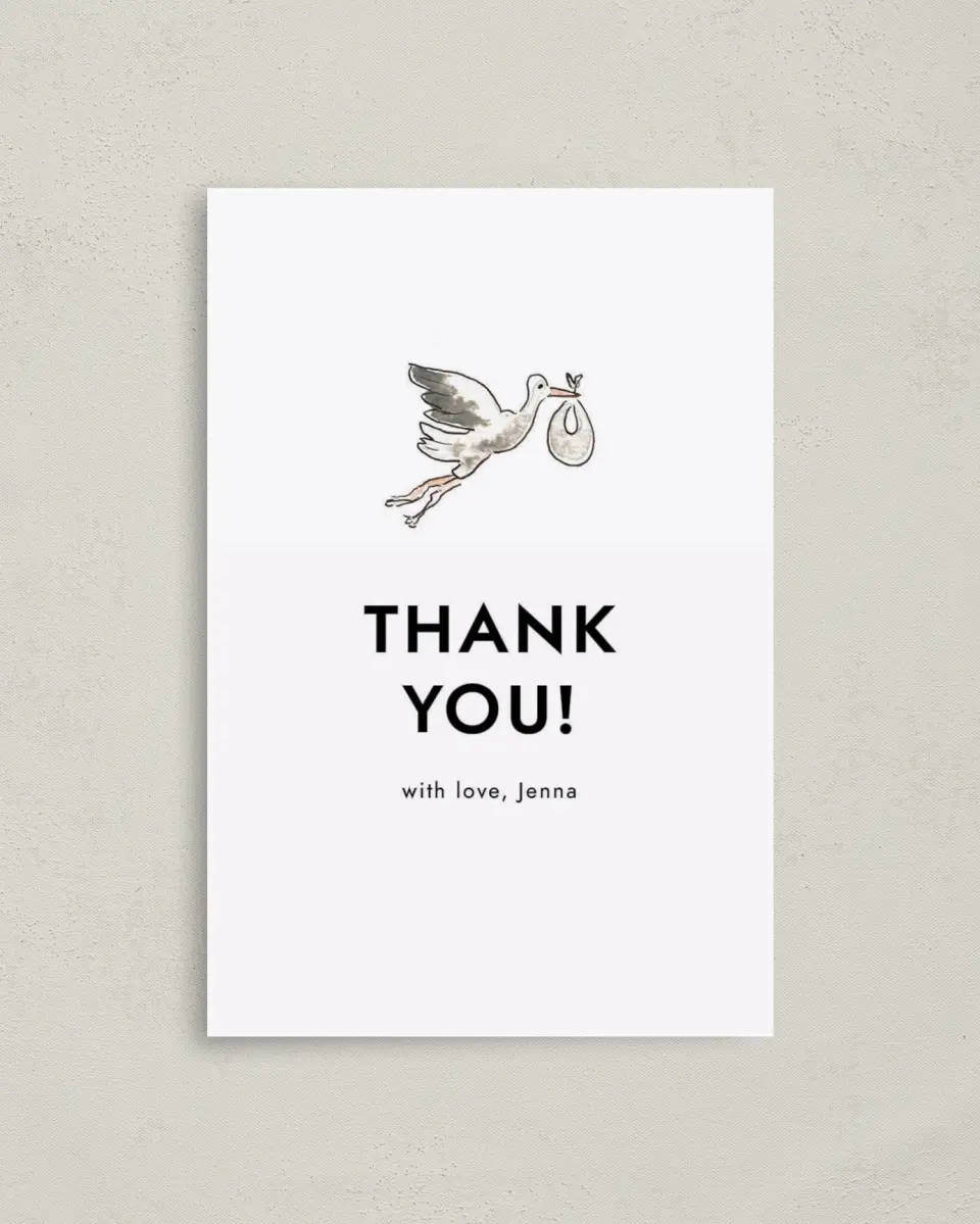 This is a 4" x 6" Folded Baby Shower Thank You Card called Little Villa Surprise printed in full color on Premium Smooth paper