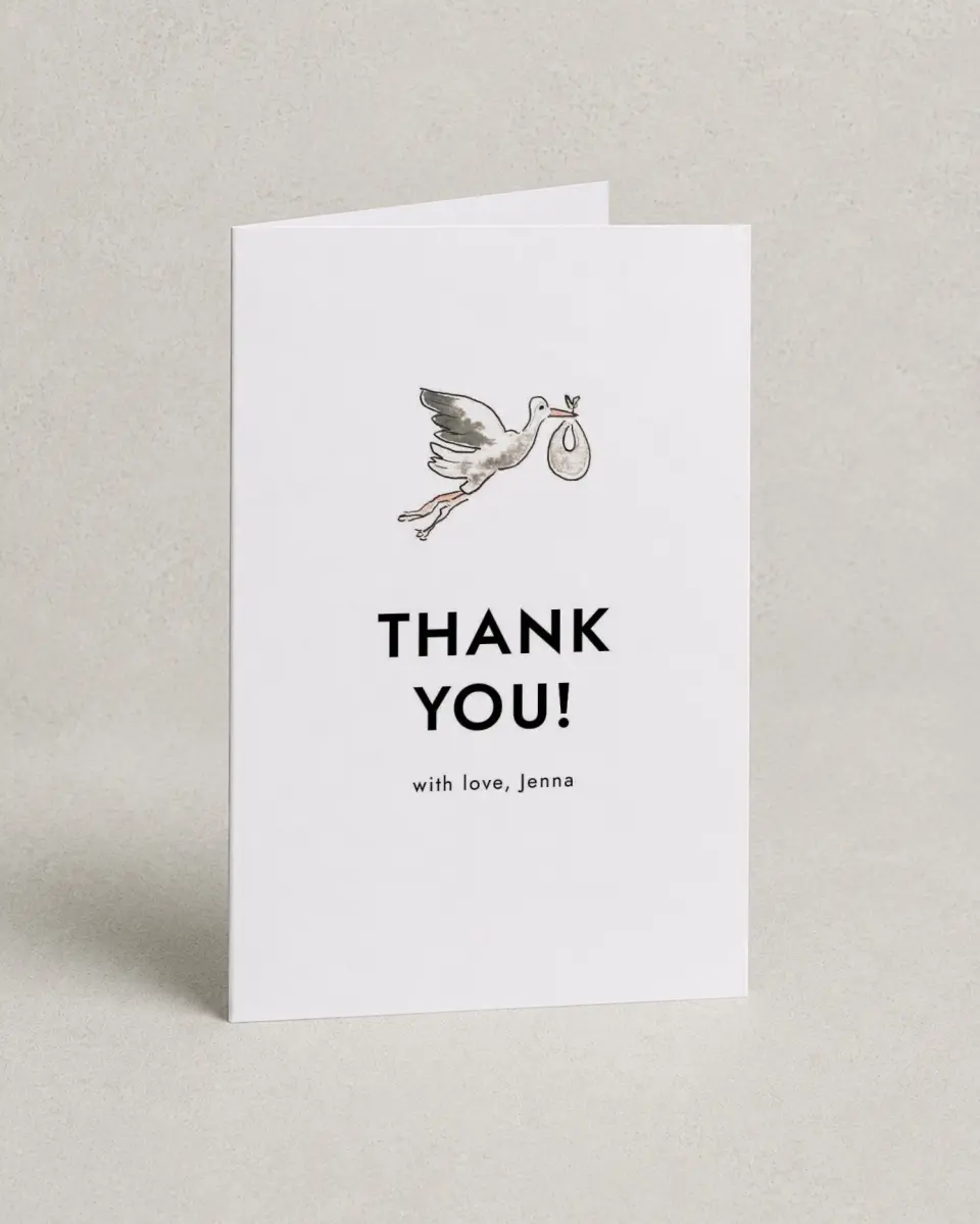 This is a 4" x 6" Folded Baby Shower Thank You Card called Little Villa Surprise printed in full color on Premium Smooth paper