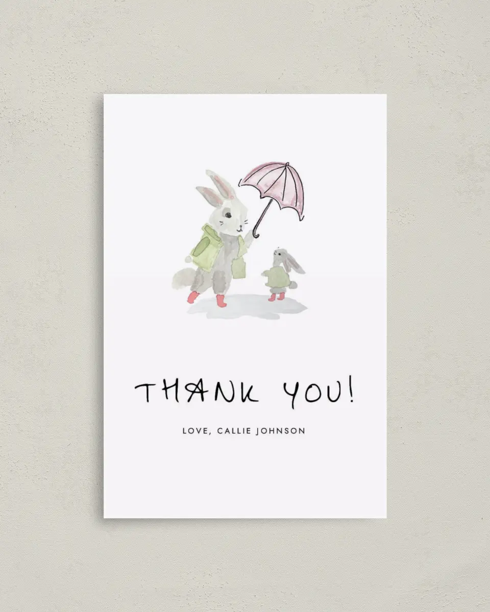 This is a 4" x 6" Folded Baby Shower Thank You Card called Shower Wishes printed in full color on Premium Smooth paper